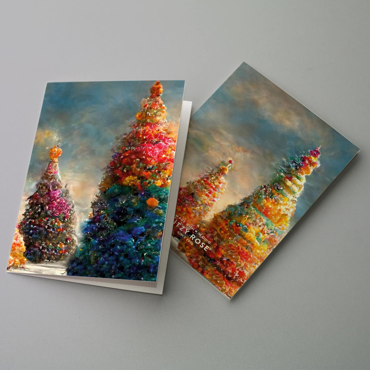 Magical Snowy Rainbow Christmas Tree Greeting Cards, Set of 24