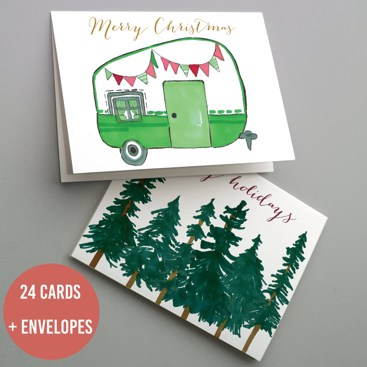 Vintage Camping Christmas Cards, Set of 24