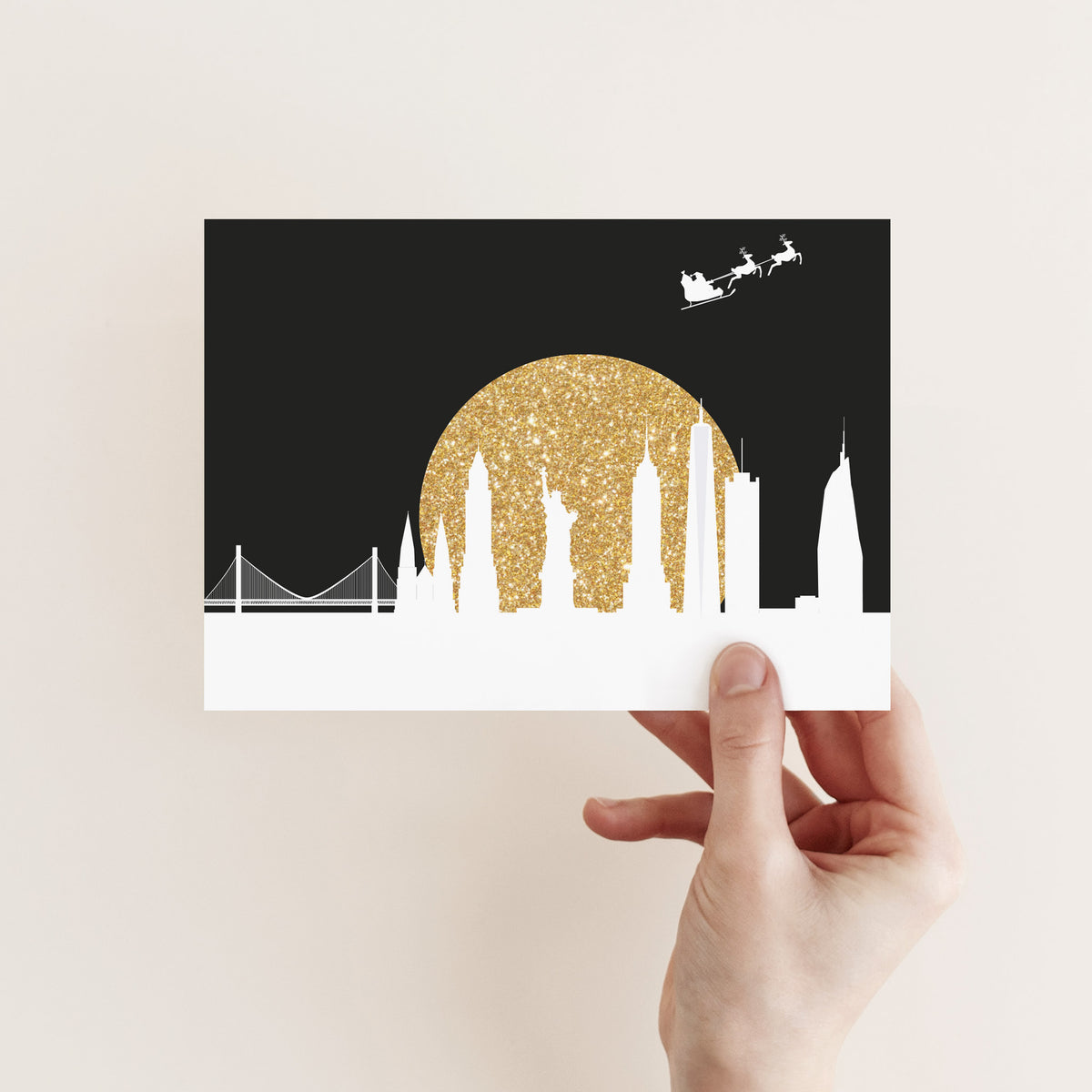 Santa Flying Over New York City Christmas Cards, Set of 24