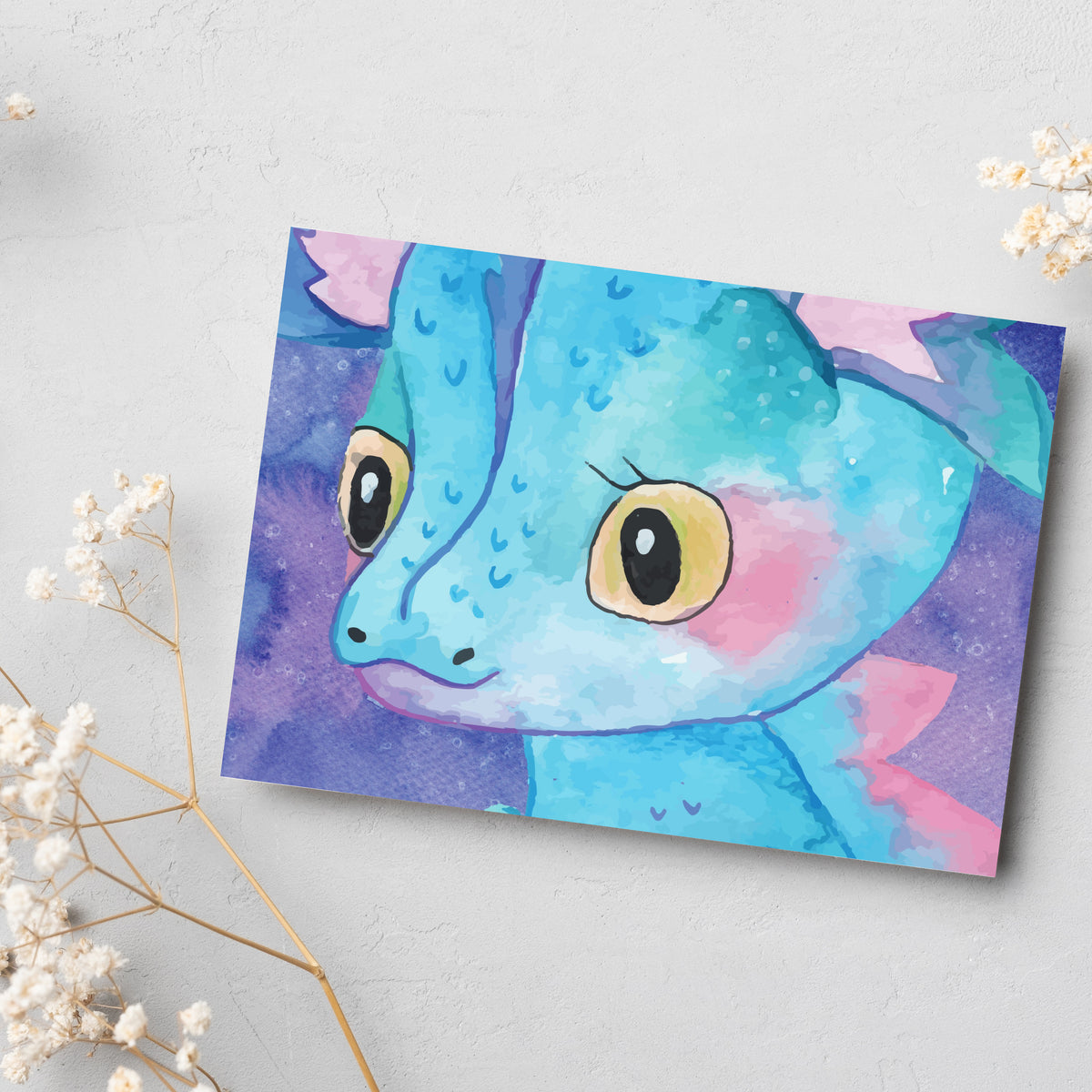 Twenty-four-card boxed set with whimsical dragon characters in varied colorful watercolor artwork on each card front.
