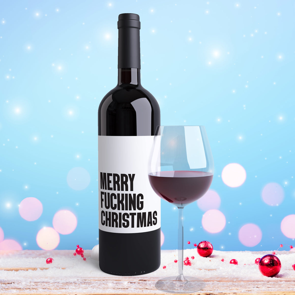 Merry F'n Christmas Wine Labels, Pack of 4