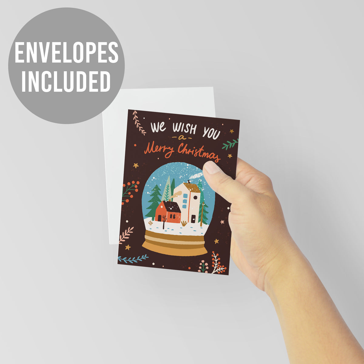 Retro Boho Merry Christmas Greeting Cards, Set of 24