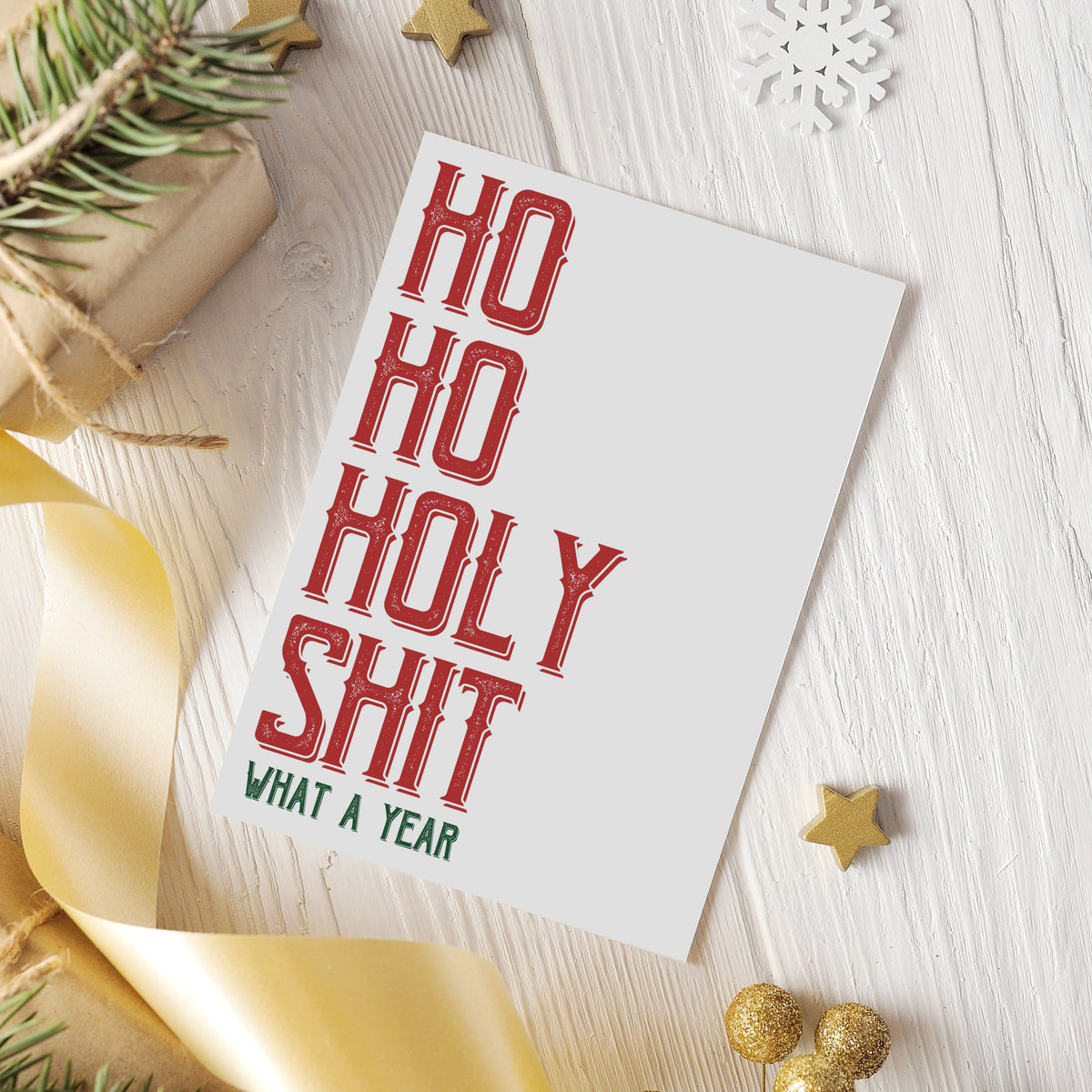 24-count Christmas card set, typography-only design, red and green lettering, white envelopes included.