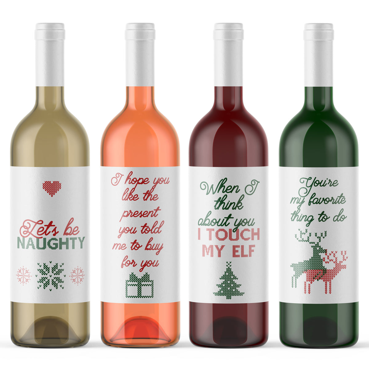 Naughty Christmas Wine Labels, Pack of 4
