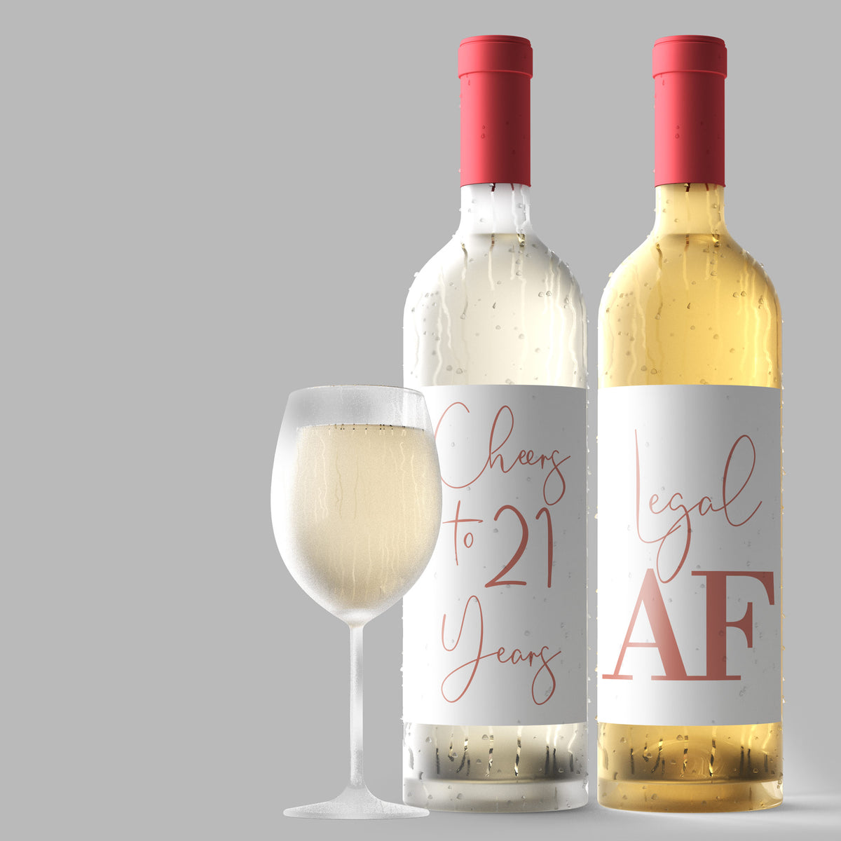 Rose Gold Balloon 21st Birthday Wine Labels, Pack of 4