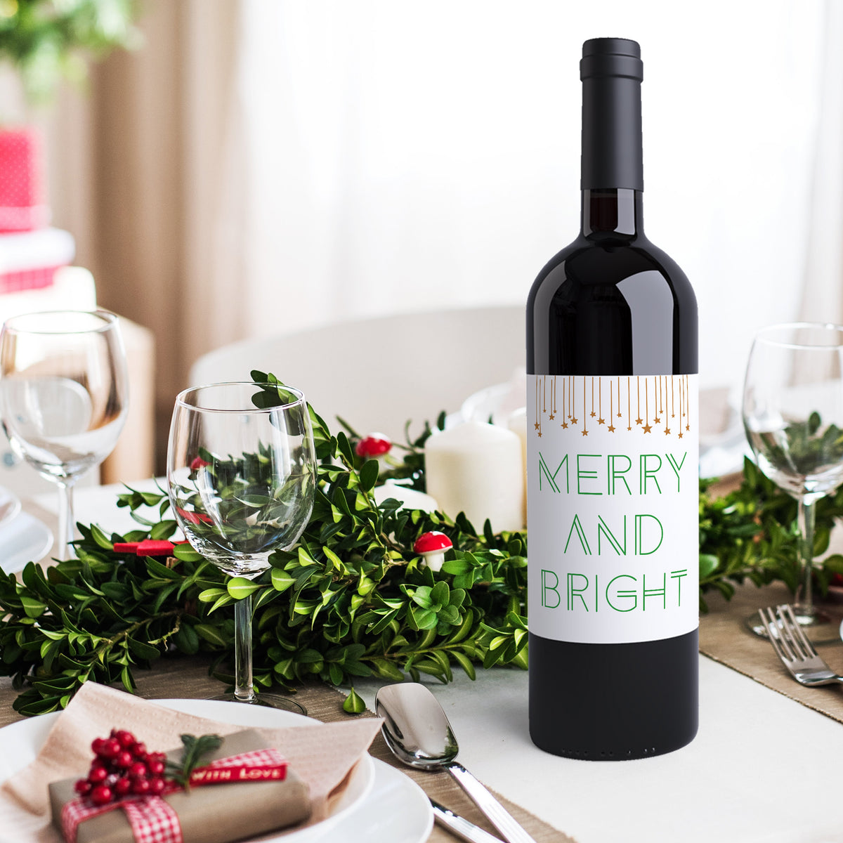 Christmas Wine Labels, Pack of 4