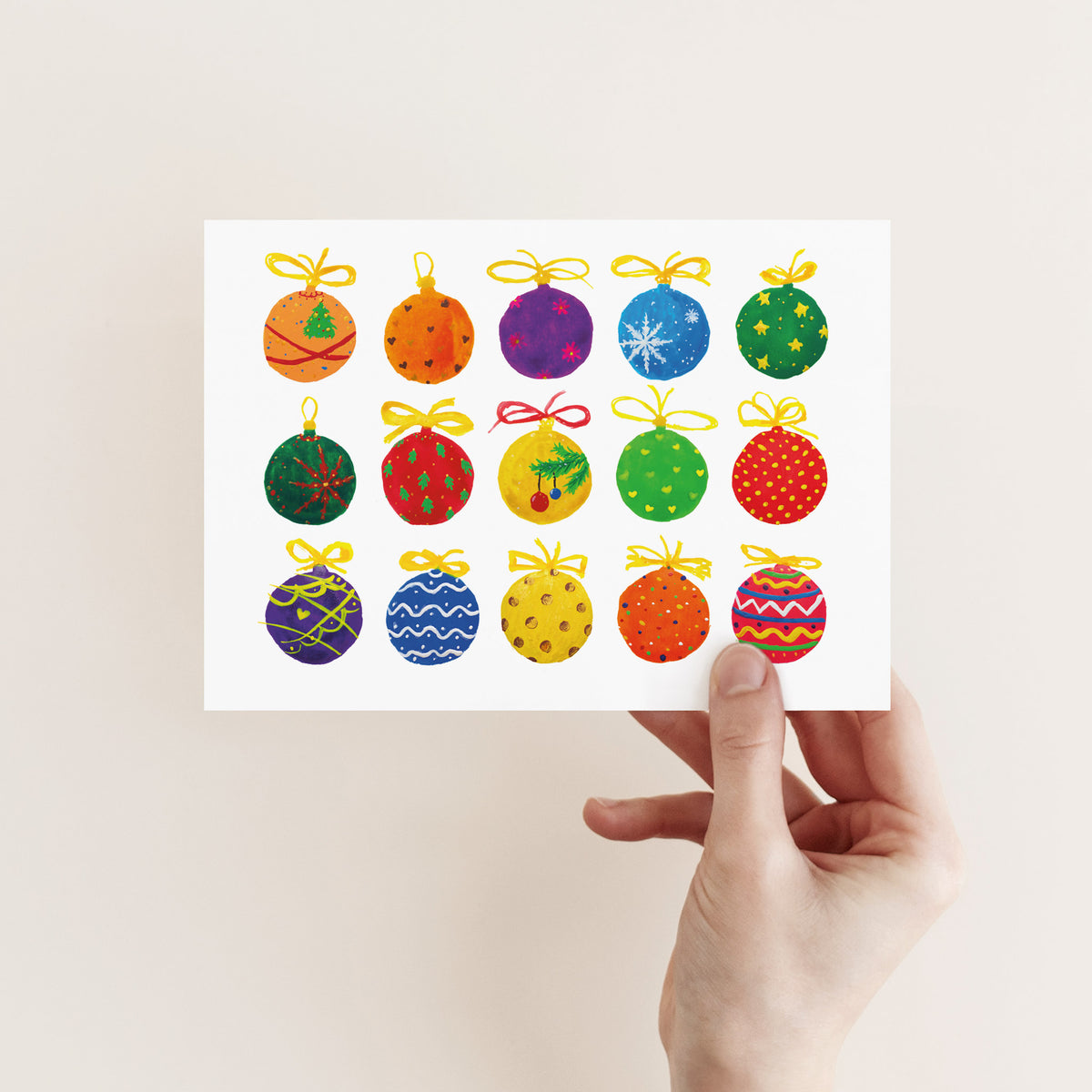 Painted Ornament Grid Christmas Greeting Cards, Set of 24