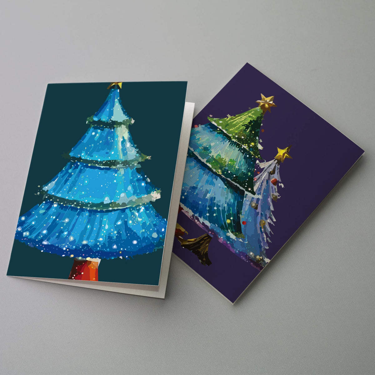 Retro Blue Glass Christmas Tree Greeting Cards, Set of 24