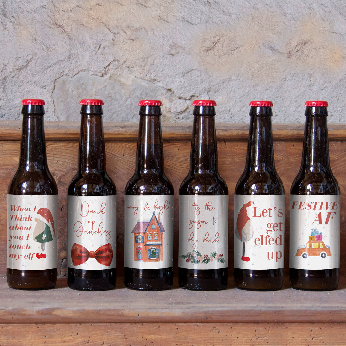 Festive Holiday Beer Labels, Pack of 6