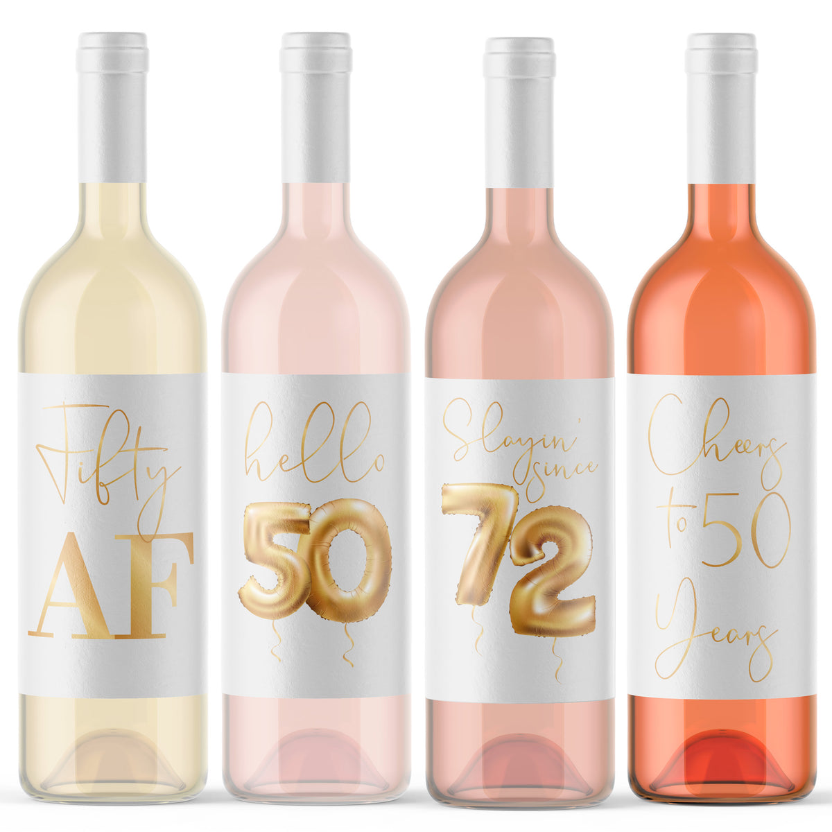 Gold Balloon 50th Birthday Wine Labels, Pack of 4