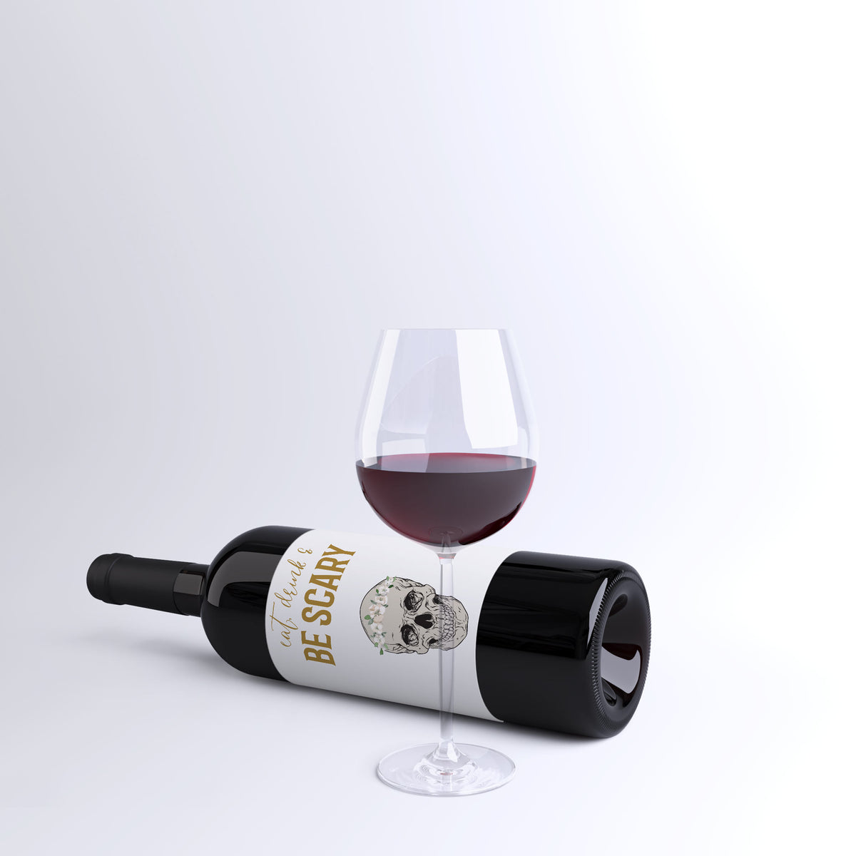 Boho Skull Halloween Wine Labels, Pack of 4