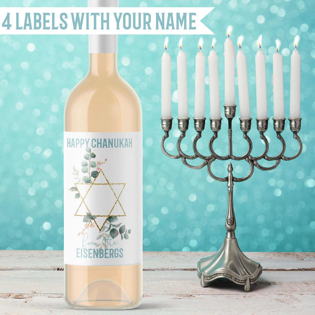 Happy Chanukah Personalized Labels, Pack of 4