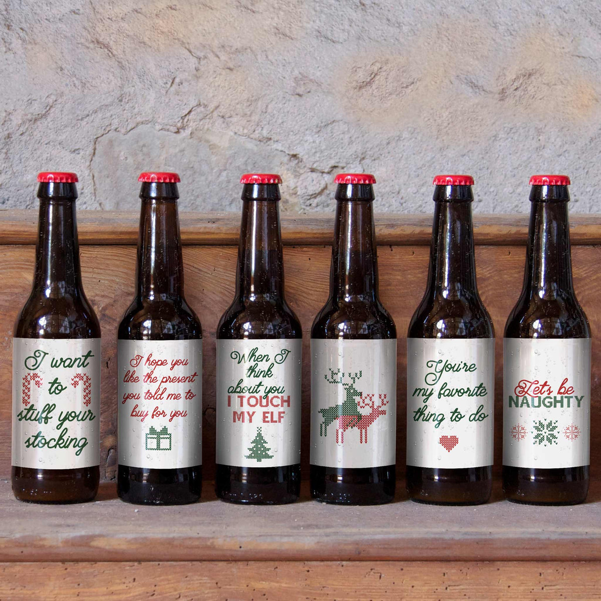 Naughty Christmas Beer Labels for Her, Pack of 6