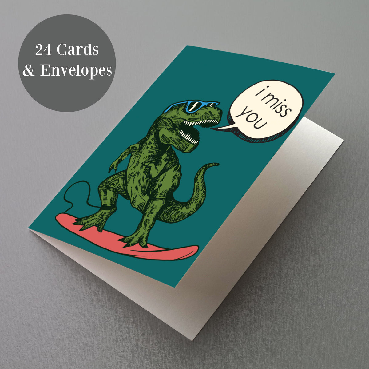 Dinosaur I Miss You Greeting Cards, Set of 24