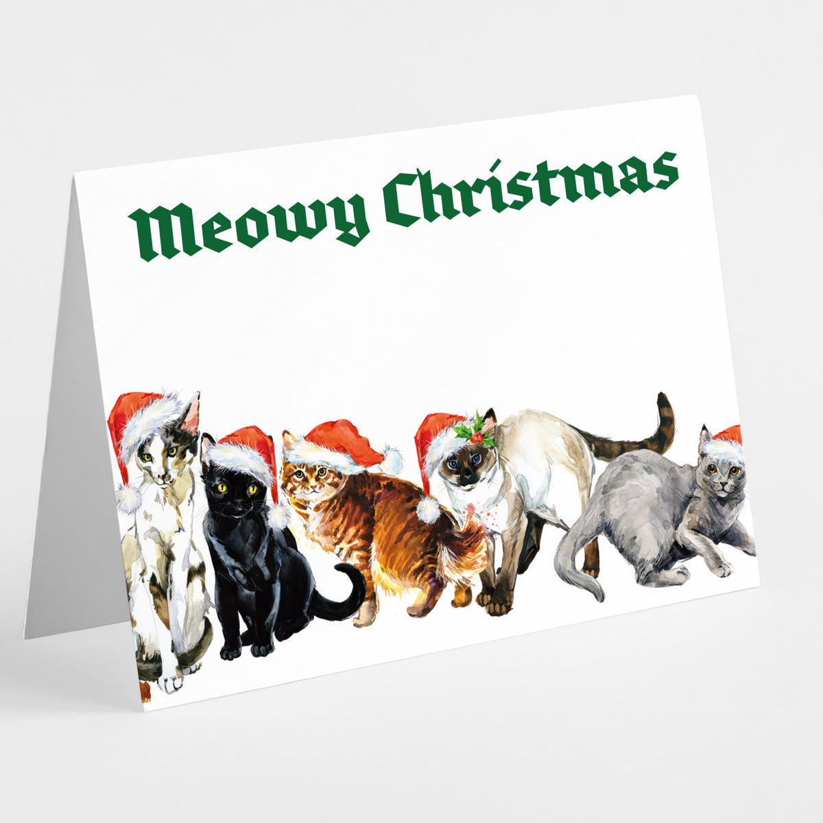 Meowy Cat Christmas Greeting Cards, Set of 24