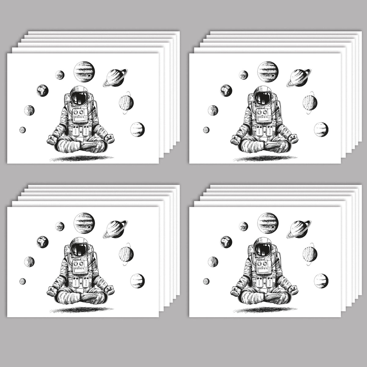 Meditating Astronaut Greeting Cards, Set of 24