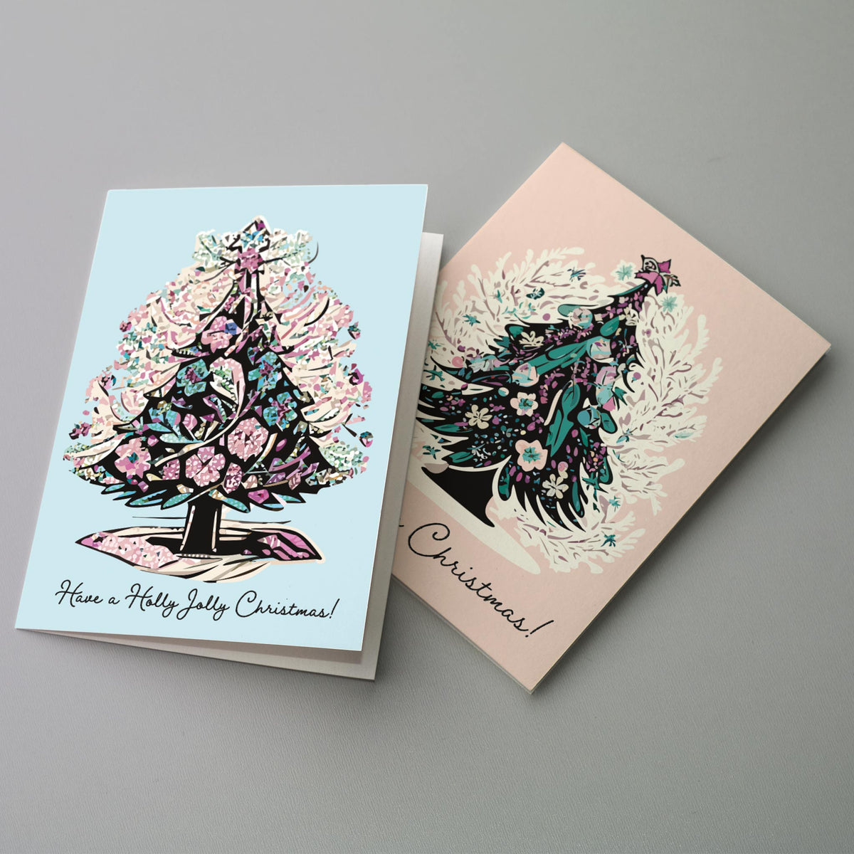 Floral Christmas Tree Greeting Cards, Set of 24