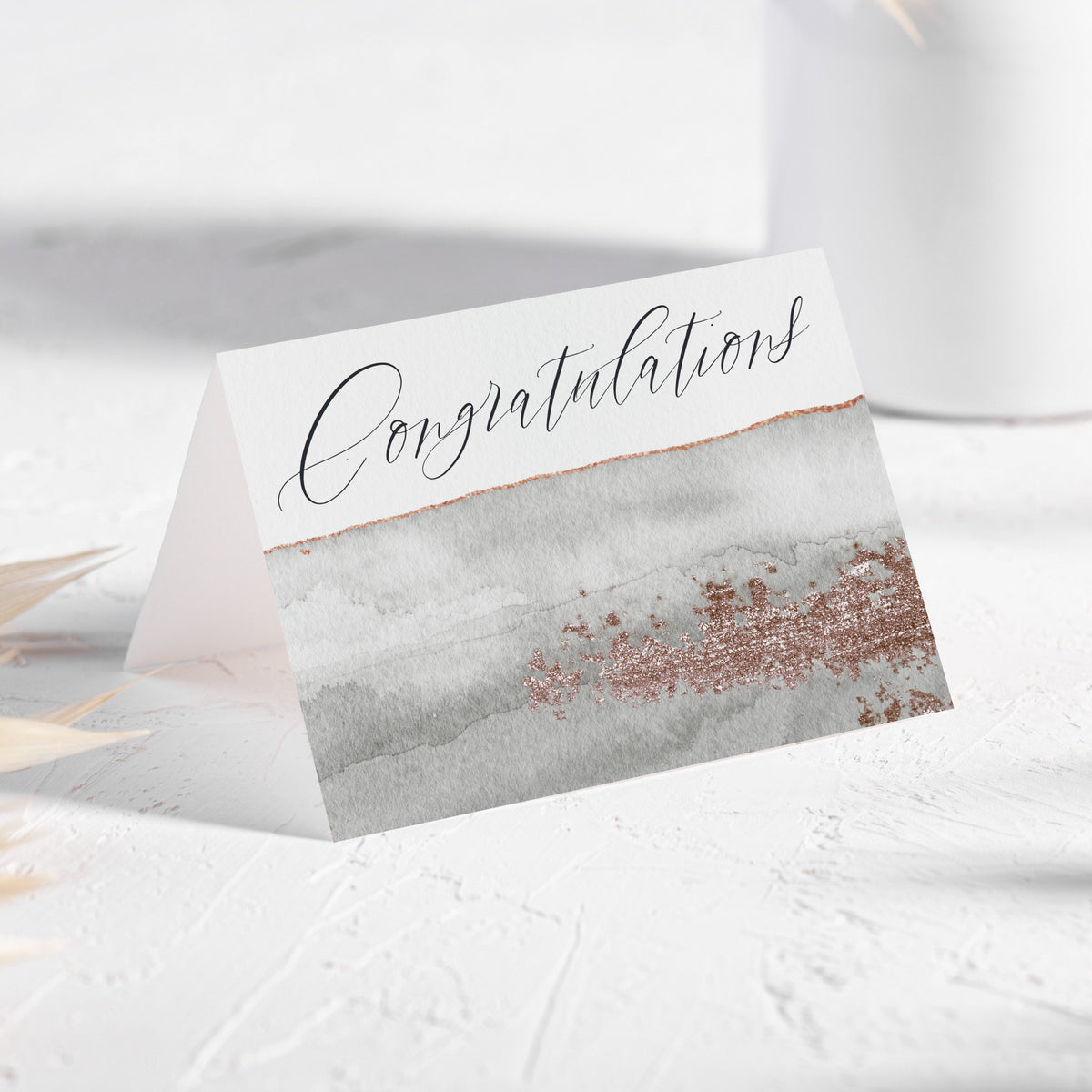 Count greeting card pack featuring centered calligraphy text over an abstract brushstroke background in copper and gray tones