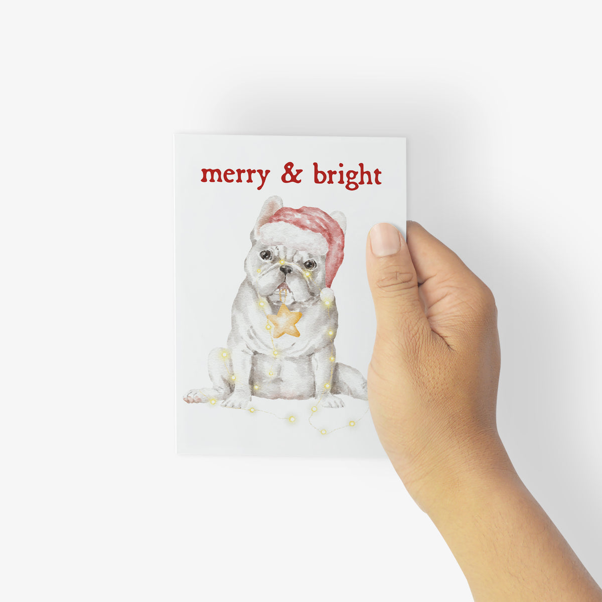 Merry and Bright French Bulldog Holiday Greeting Cards, Set of 24