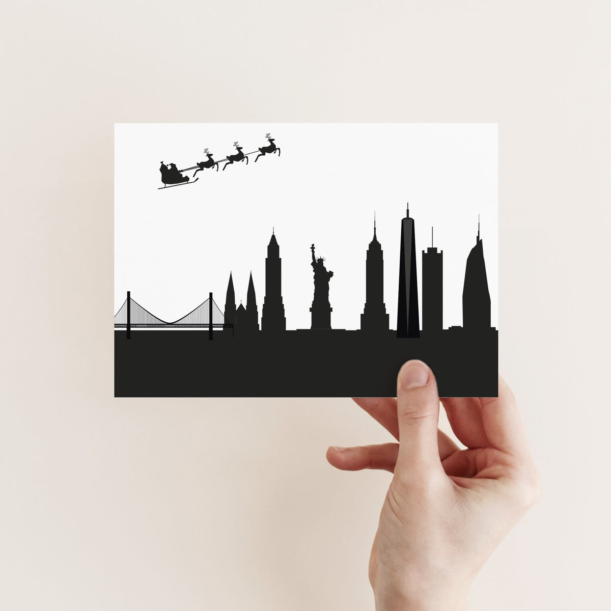 New York City Skyline Santa Christmas Cards, Set of 24