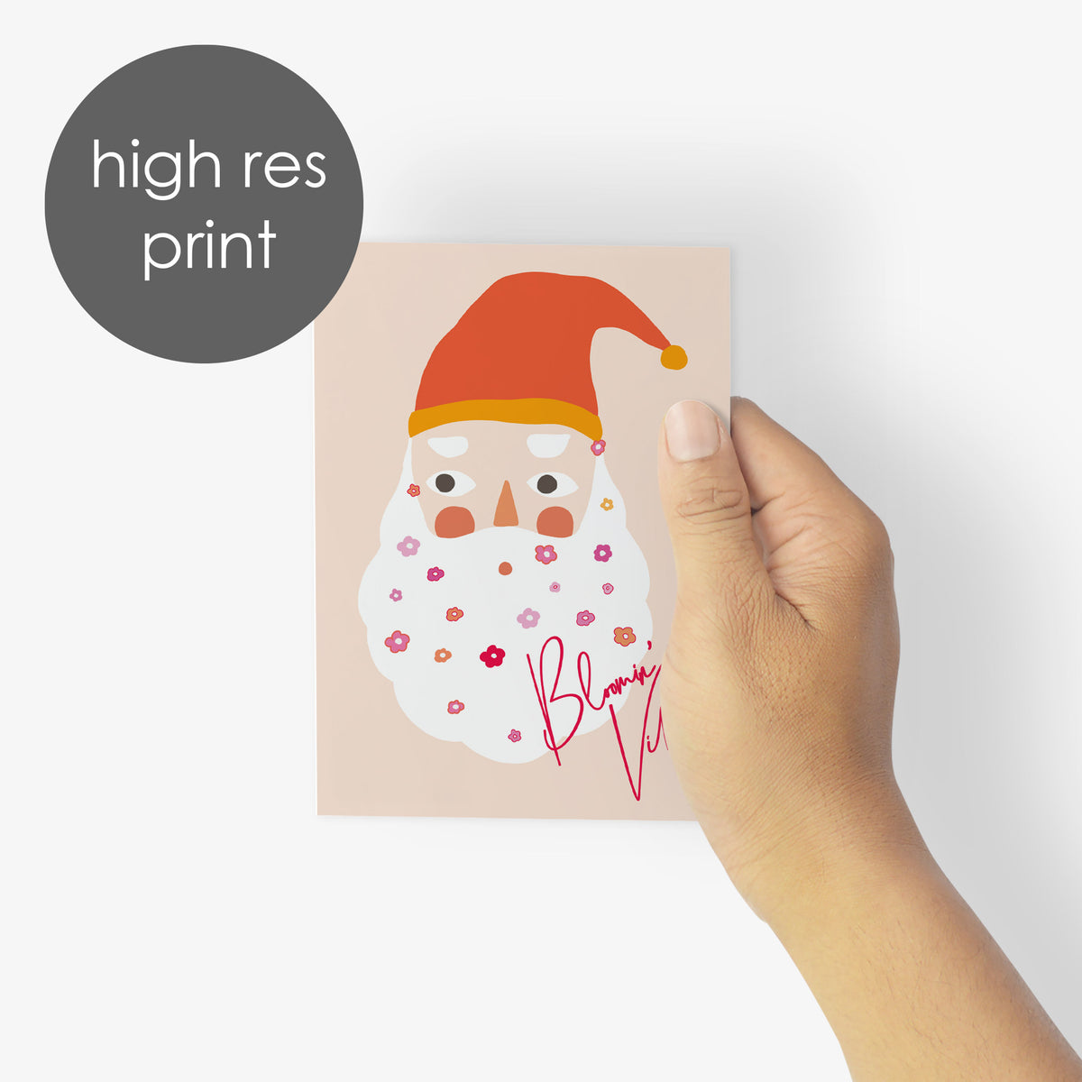 Bloomin' Vibes Floral Beard Santa Christmas Cards, Set of 24