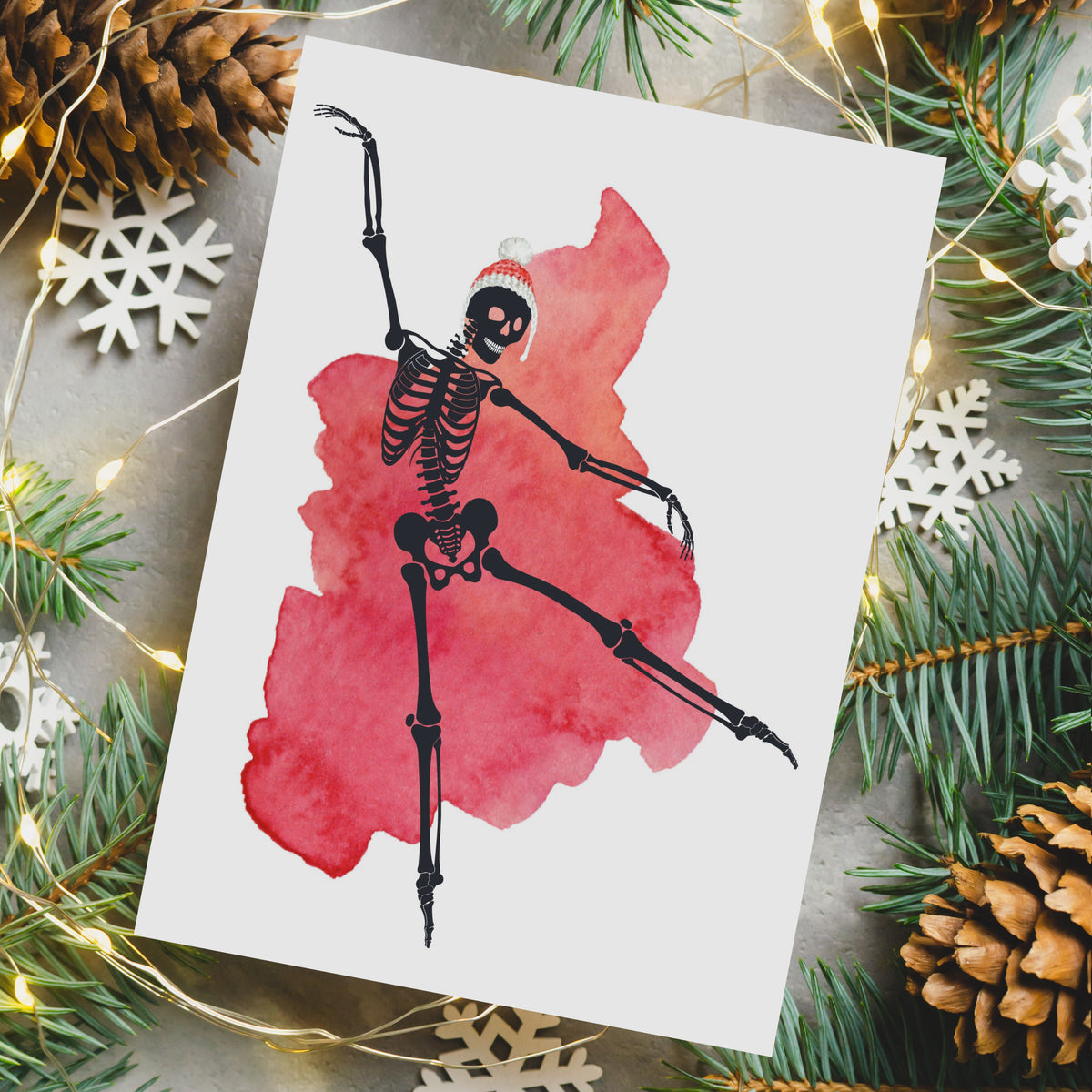 Holiday card set with 12 designs, two of each, mixing character illustrations and bold text cards.