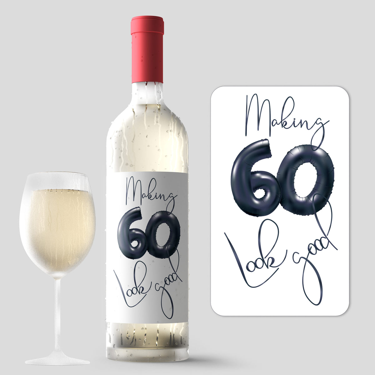 Black Balloon 60th Birthday Wine Labels, Pack of 4