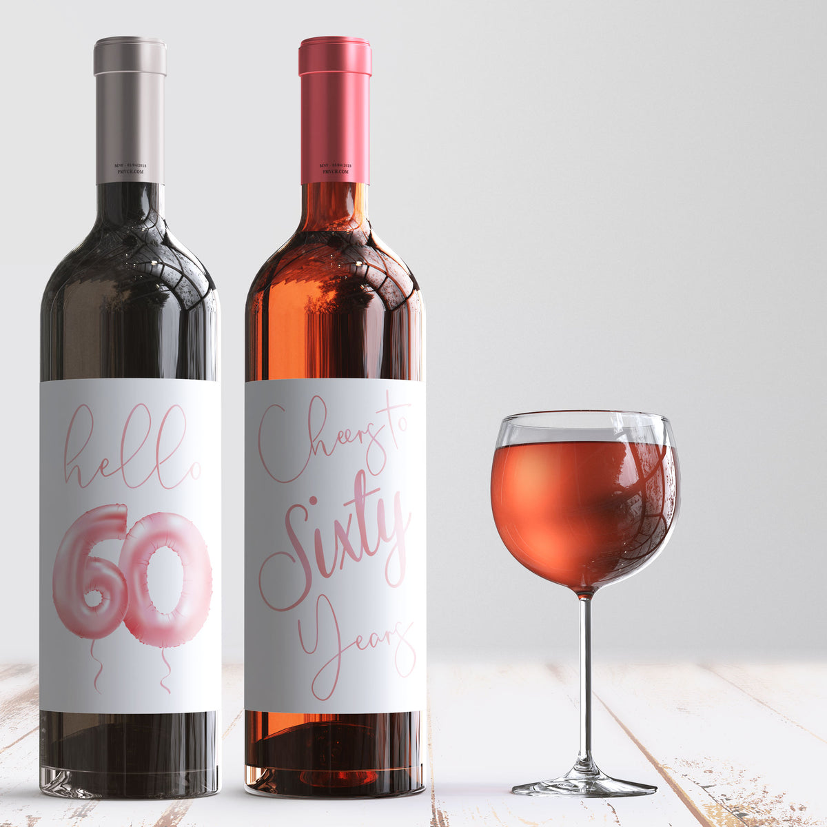 Pink Balloon 60th Birthday Wine Labels, Pack of 4
