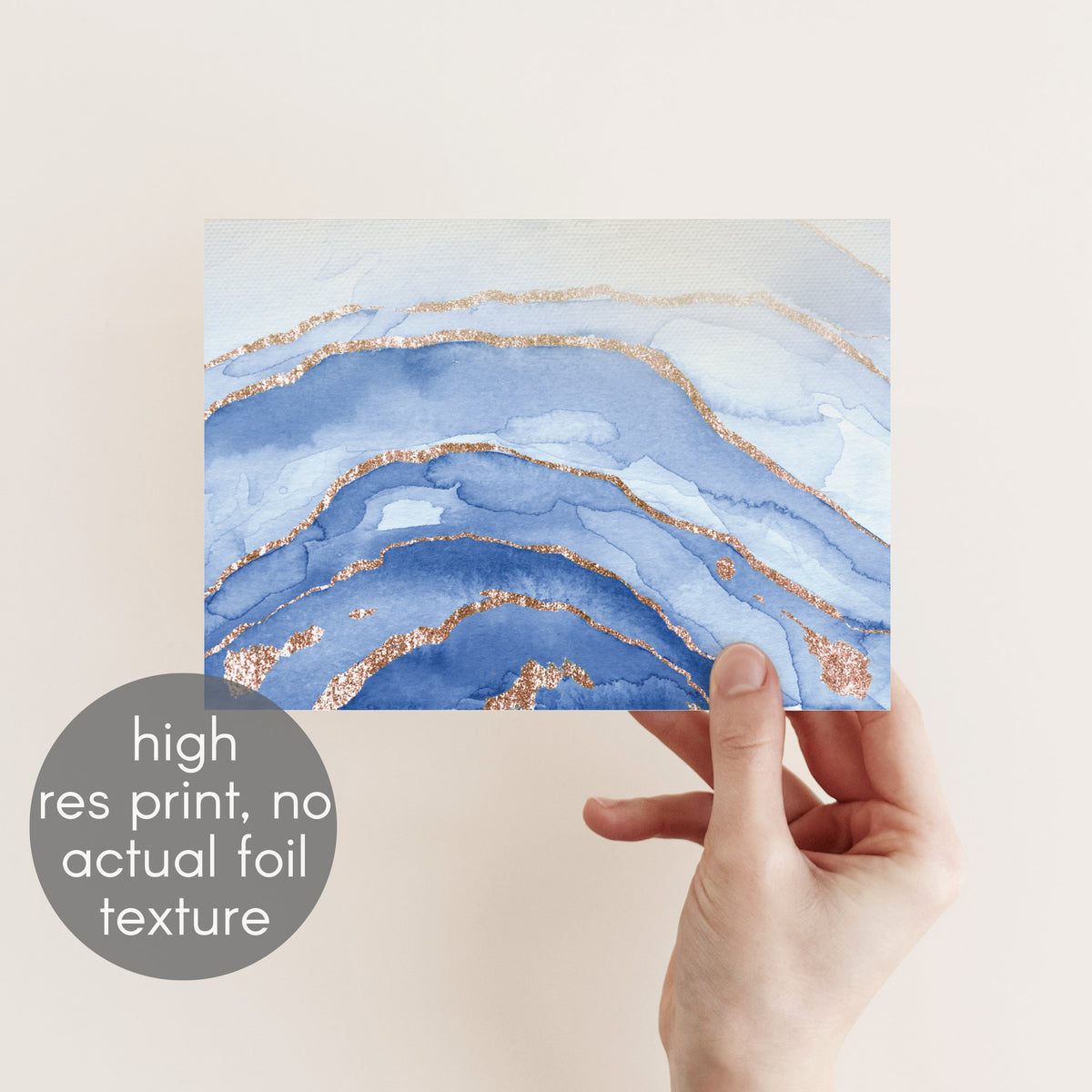 Blue and Gold Watercolor Blank Greeting Cards, Set of 24