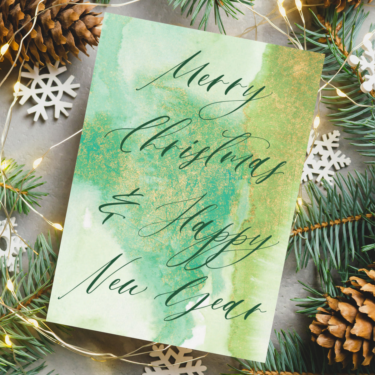 Card set with 8 designs including Merry Christmas, Happy Holidays, Joy to the World, and Merry and Bright.