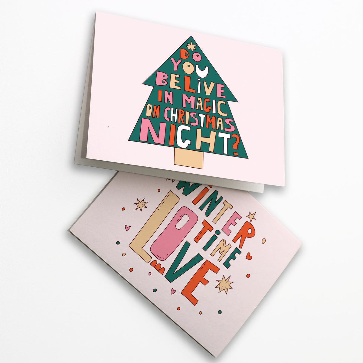 Boho Merry Christmas Greeting Cards, Set of 24