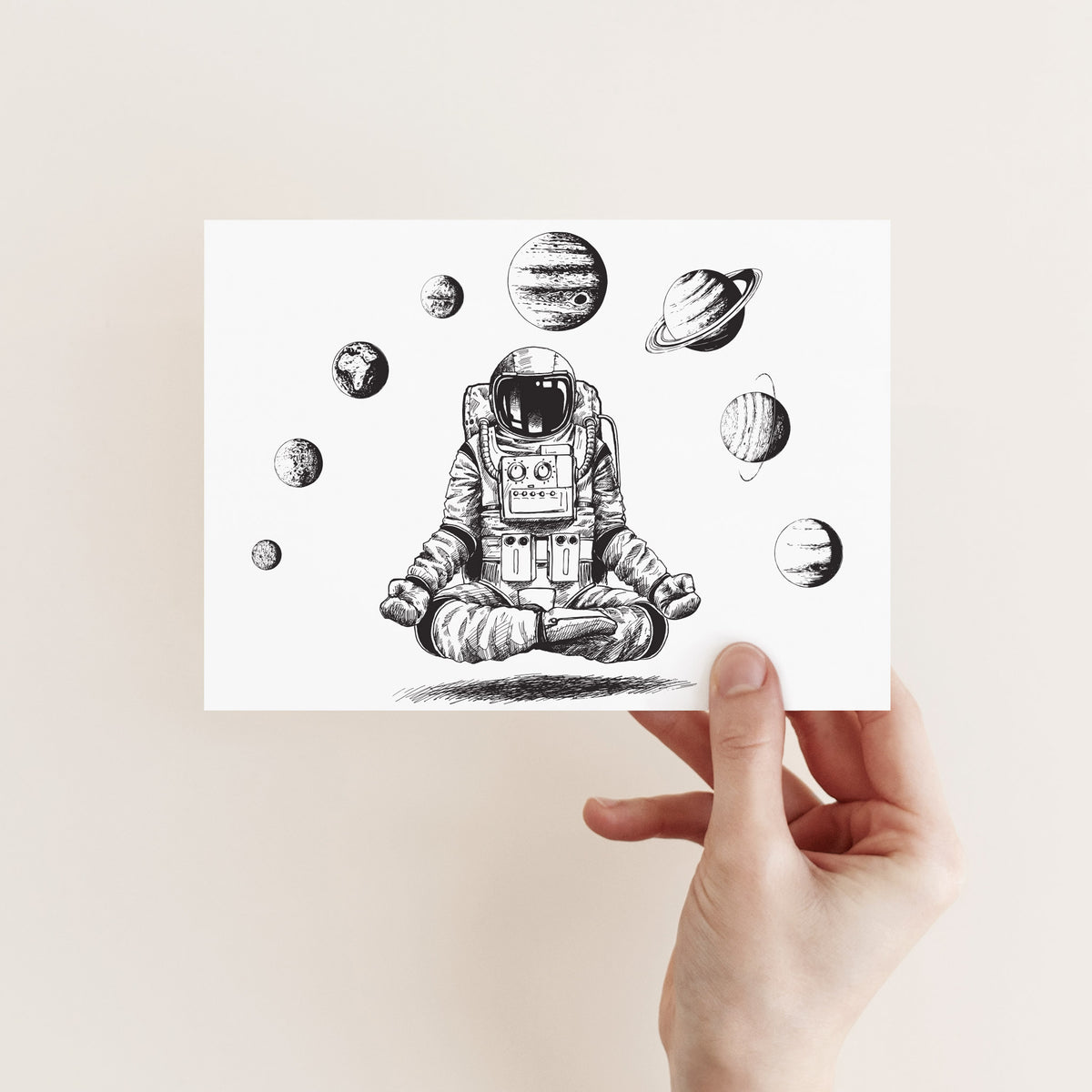 Meditating Astronaut Greeting Cards, Set of 24