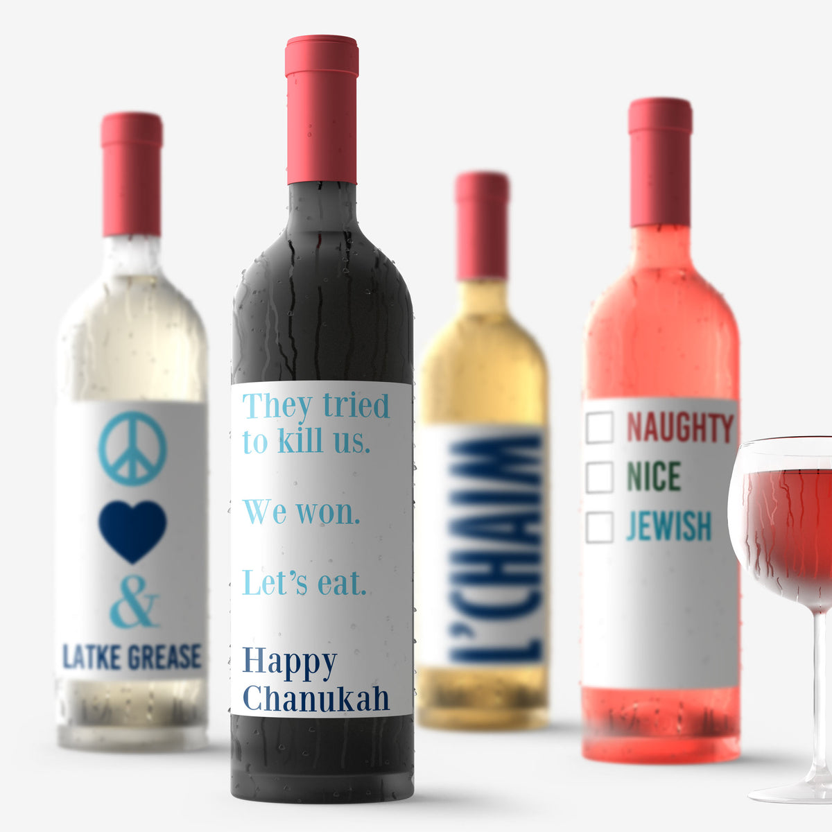 Funny Hanukkah Wine Labels, Pack of 8