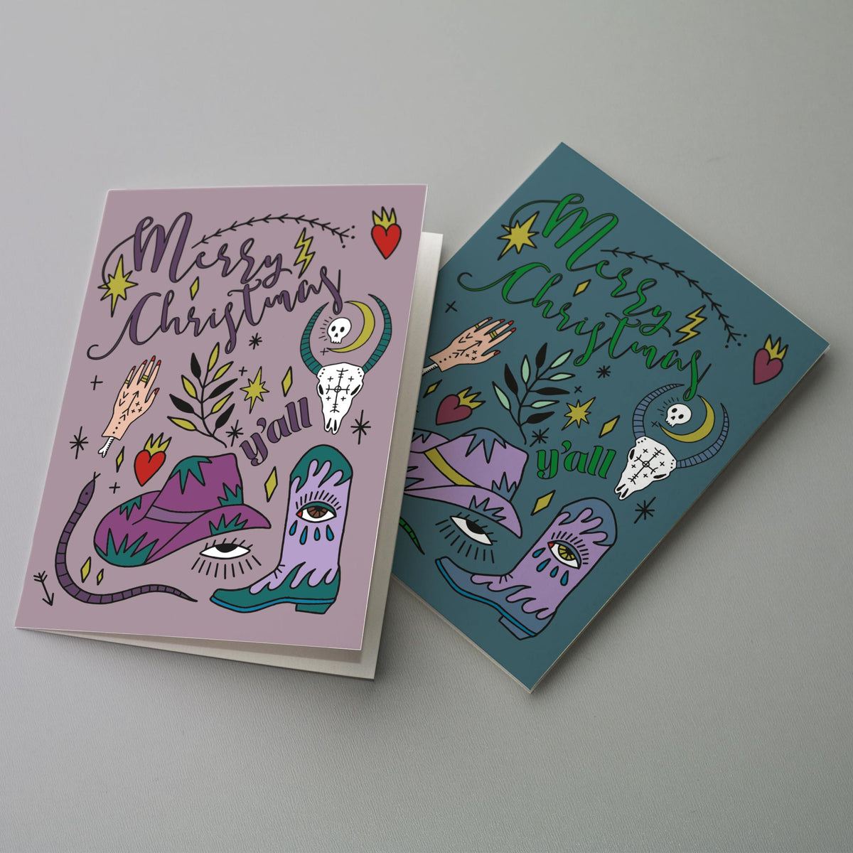 Witchy Western Christmas Greeting Cards, Set of 24