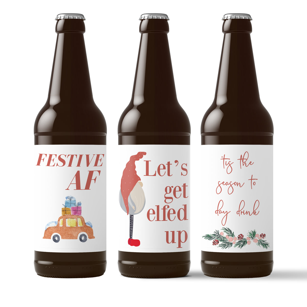 Festive Holiday Beer Labels, Pack of 6