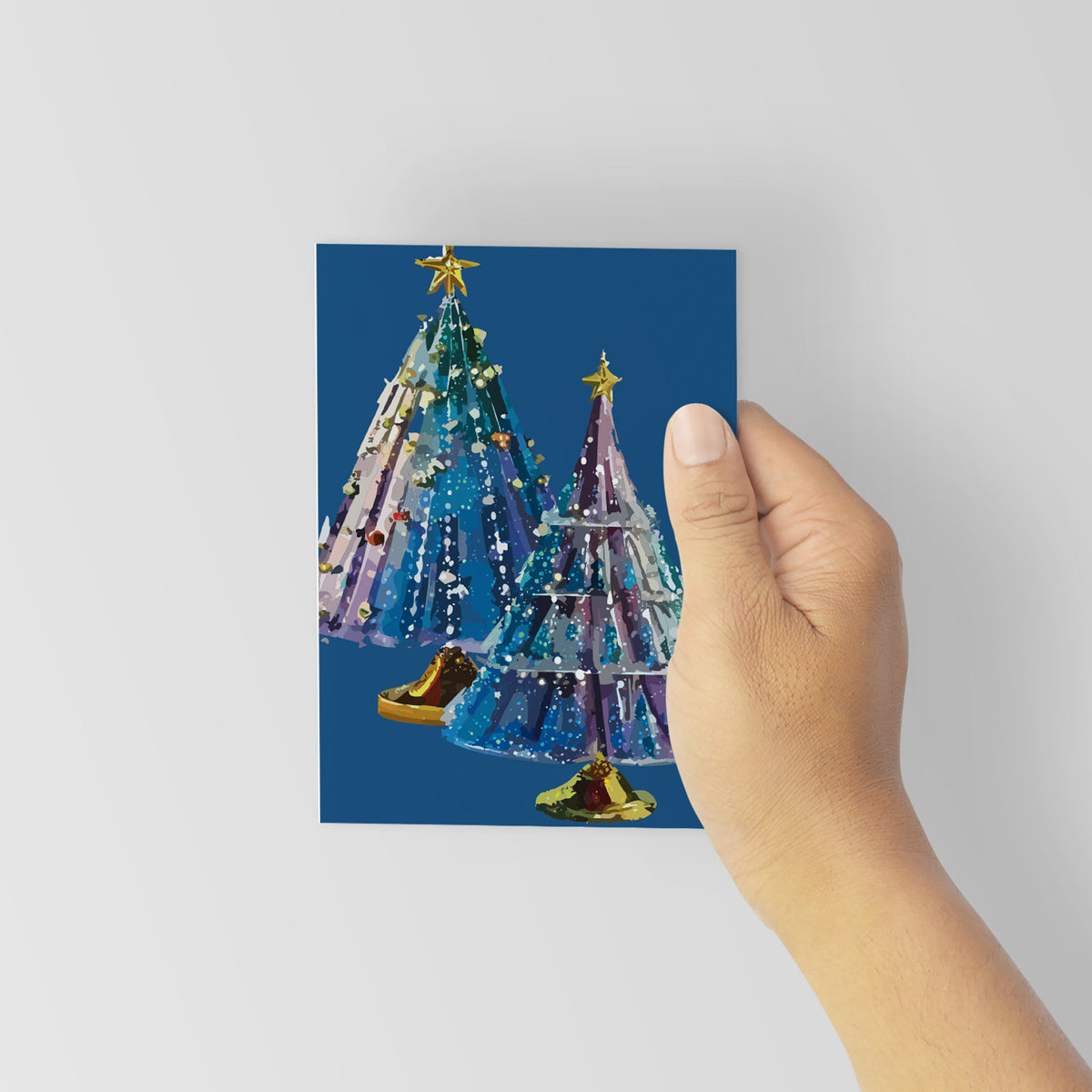 Retro Blue Glass Christmas Tree Greeting Cards, Set of 24
