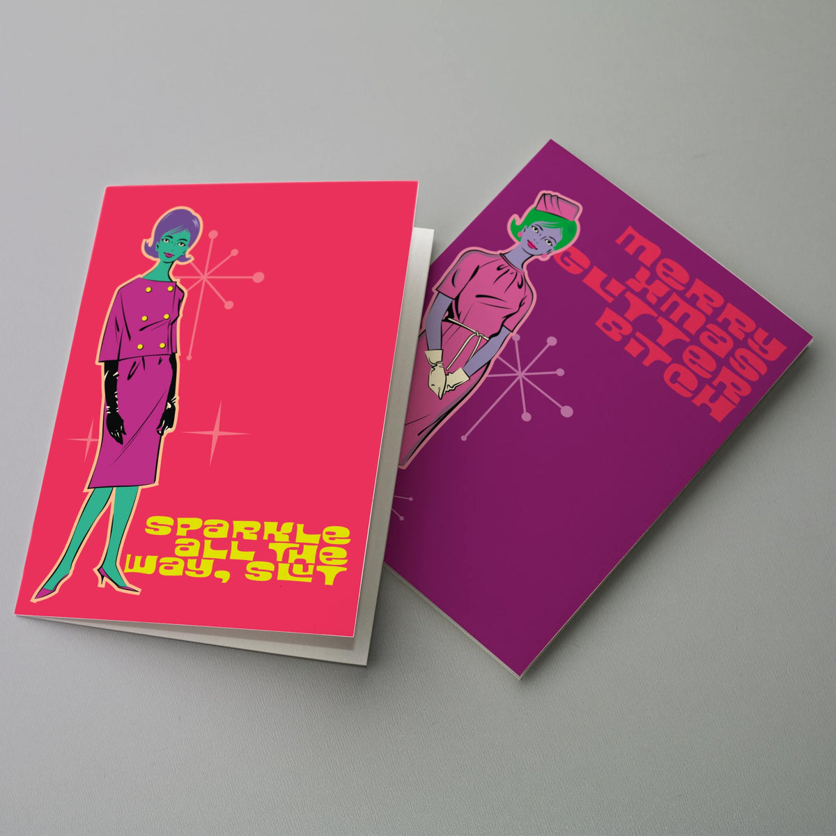 Femme Fatale Retro 60s Christmas Greeting Cards, Set of 24