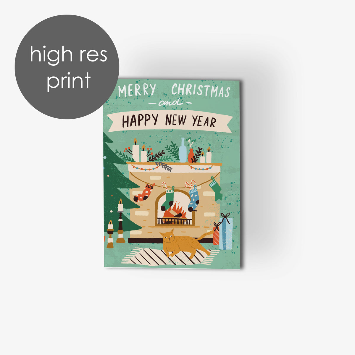 Retro Boho Merry Christmas Greeting Cards, Set of 24