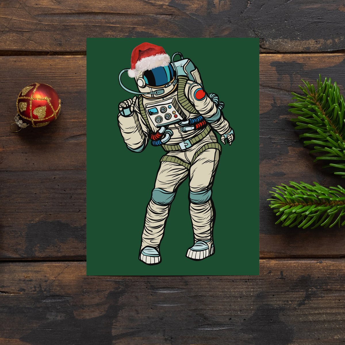 Cream and beige line-art astronauts on solid dark green card fronts in various dance poses.