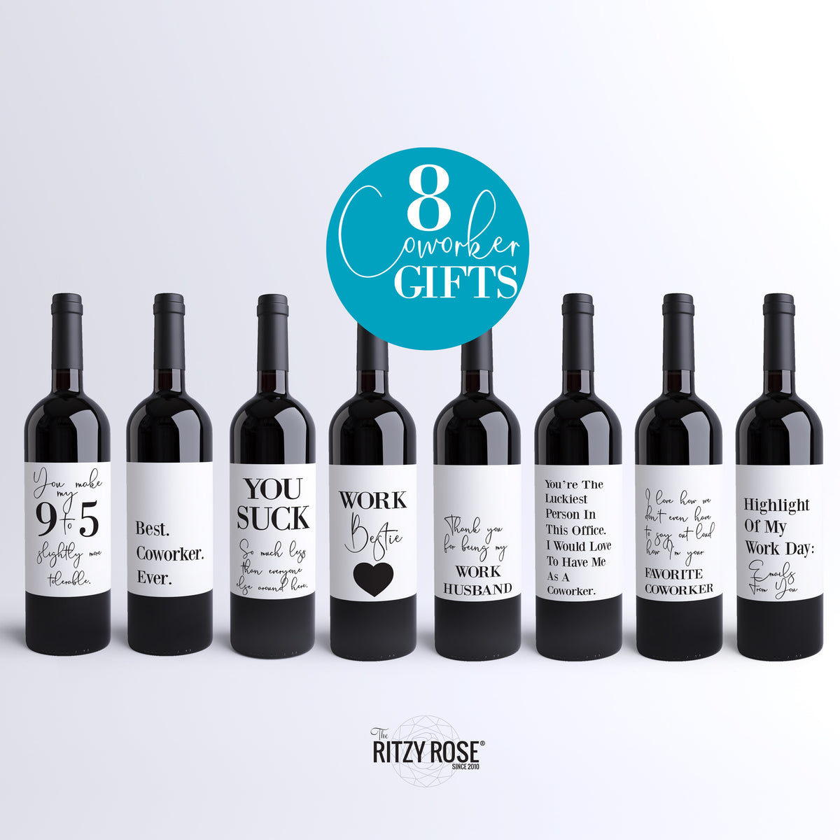 Funny Coworker Wine Labels, Pack of 8