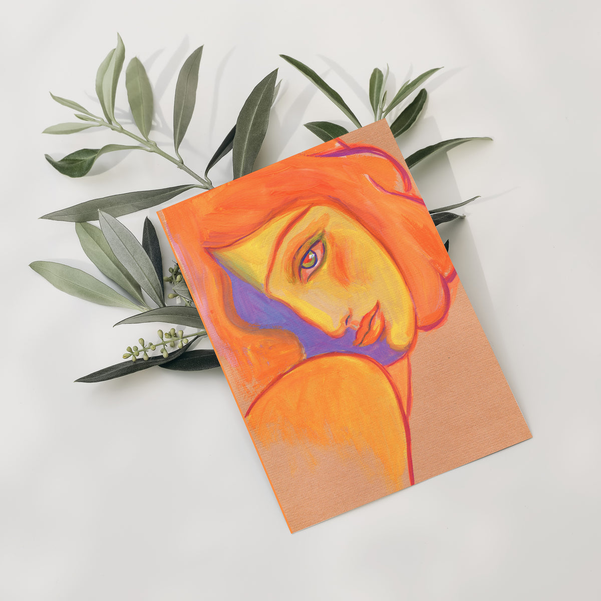 Notecard set featuring stylized portrait and fashion illustrations with no text, in bold painterly colors.