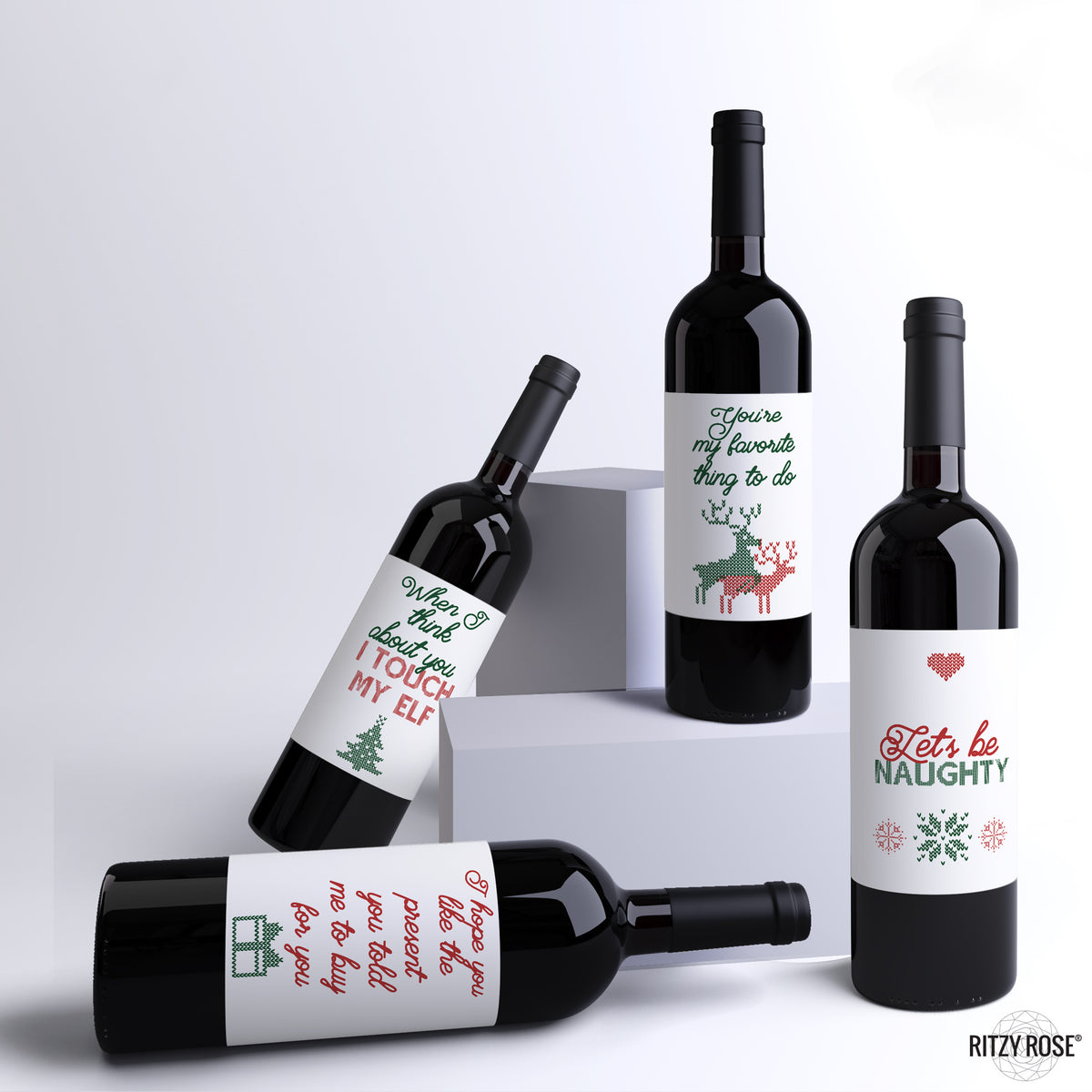 Naughty Christmas Wine Labels, Pack of 4