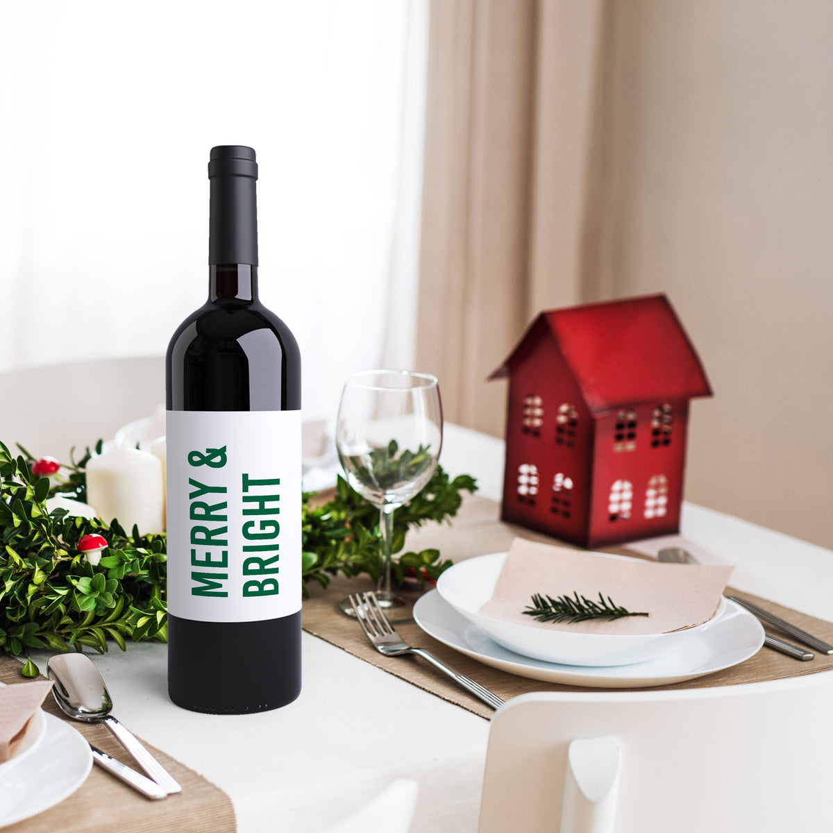 Funny Christmas Survival Wine Labels, Pack of 4