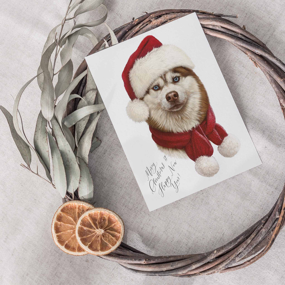 Husky Dog Merry Christmas Cards, Set of 24