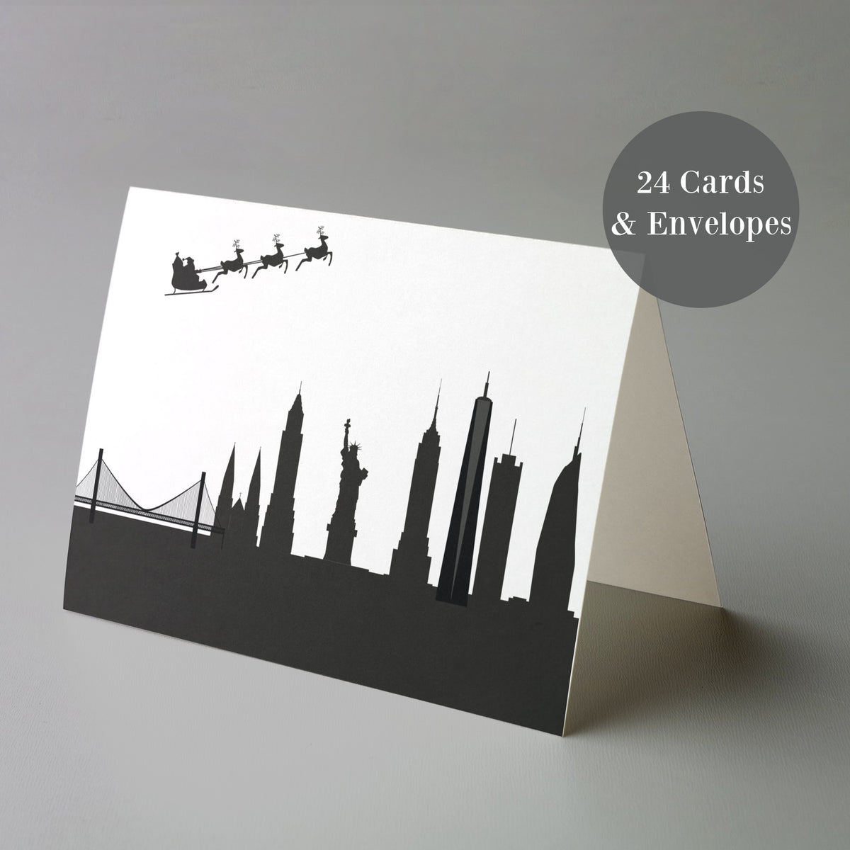 New York City Skyline Santa Christmas Cards, Set of 24