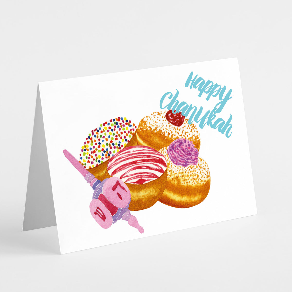 Sufganiyot and Dreidel Happy Chanukah Greeting Cards, Set of 24