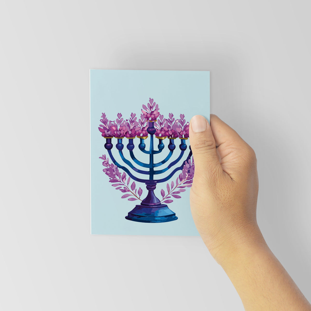 Blooming Menorahs Hanukkah Greeting Cards, Set of 24