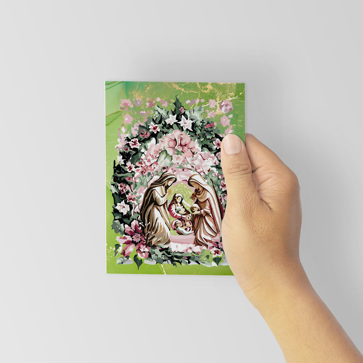 Floral Nativity Christmas Greeting Cards, Set of 24