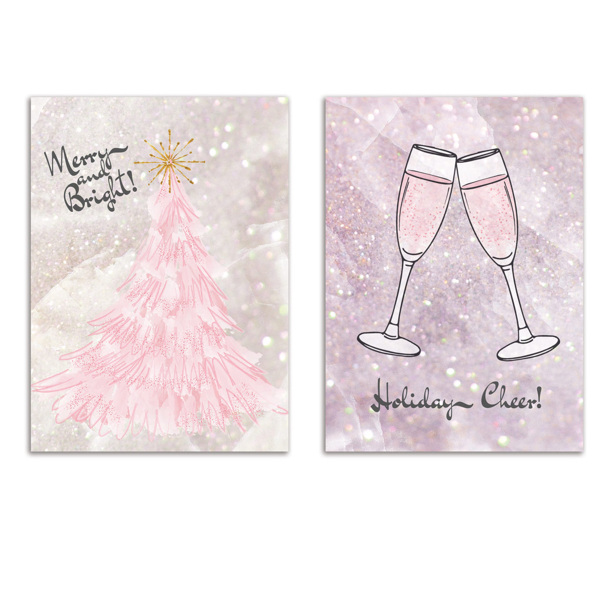 Cheers and Christmas Tree Greeting Cards, Set of 24