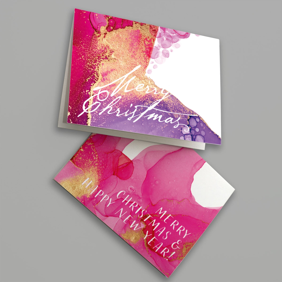 Pink Alcohol Ink Merry Christmas Greeting Cards, Set of 24